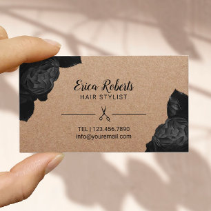 Hair Stylist Black Floral Rustic Kraft Appointment Card
