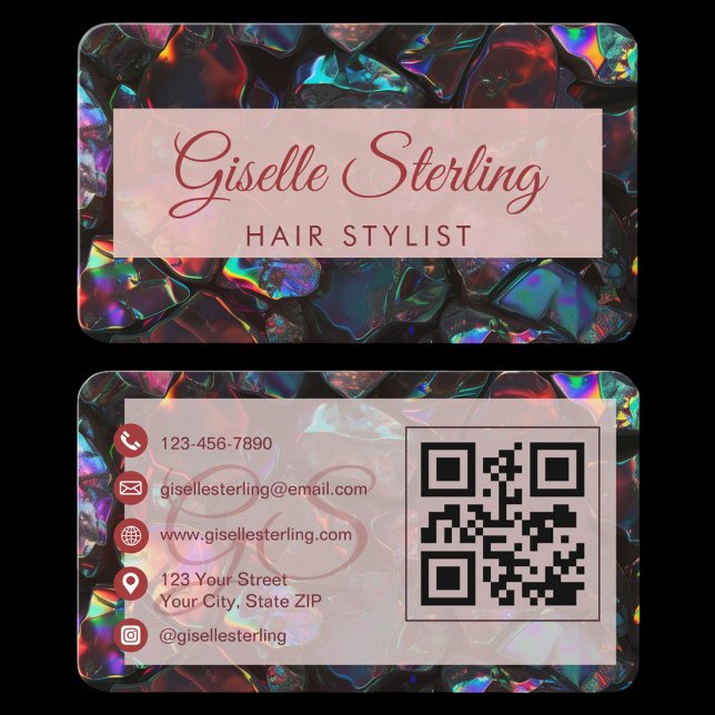 Hair Stylist Black Opal QR Code Business Card (Creator Uploaded)