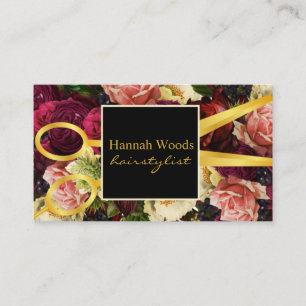 Hair Stylist Black Rich Floral Salon  Business Card