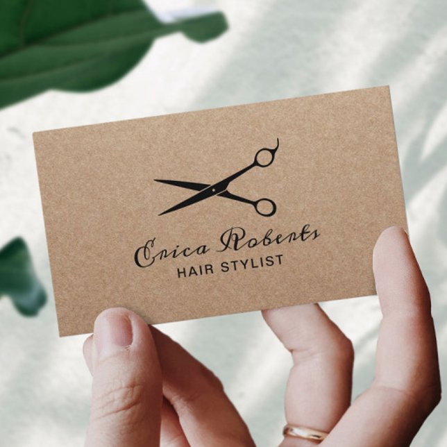 Hair Stylist Black Scissor Logo Rustic Kraft Business Card (Creator Uploaded)