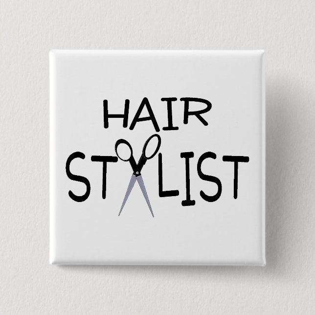 Hair Stylist Black With Scissors 2 Inch Square Button (Front)