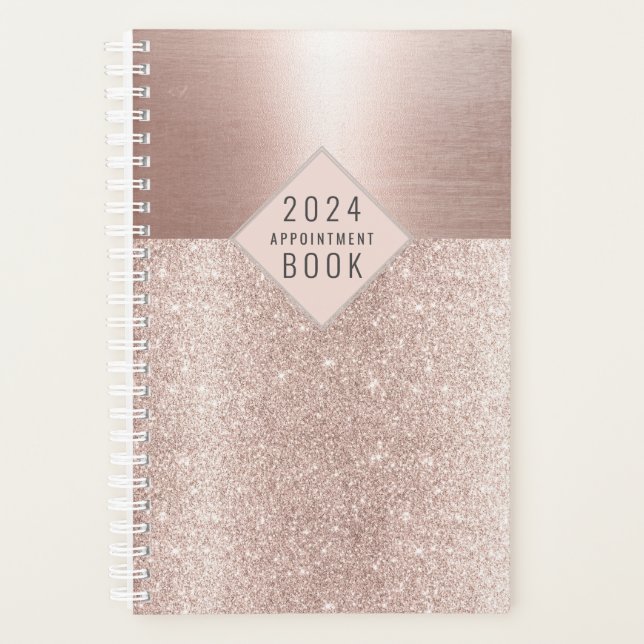 Hair Stylist Blush Rose Gold Glitter Appointment Planner (Front)