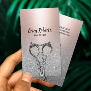 Hair Stylist Blush Rose Gold Silver Glitter Business Card