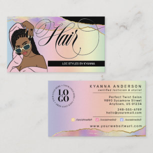 Hair Stylist, Braids, Locs, Salon, Custom Logo Bus Business Card