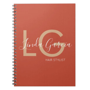 Hair Stylist Burnt Orange Beige Monogrammed Notebook