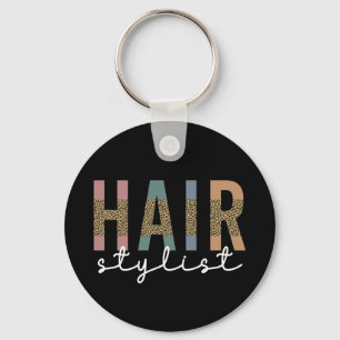 Hair Stylist Cheetah Typography Hairdresser Gift Keychain