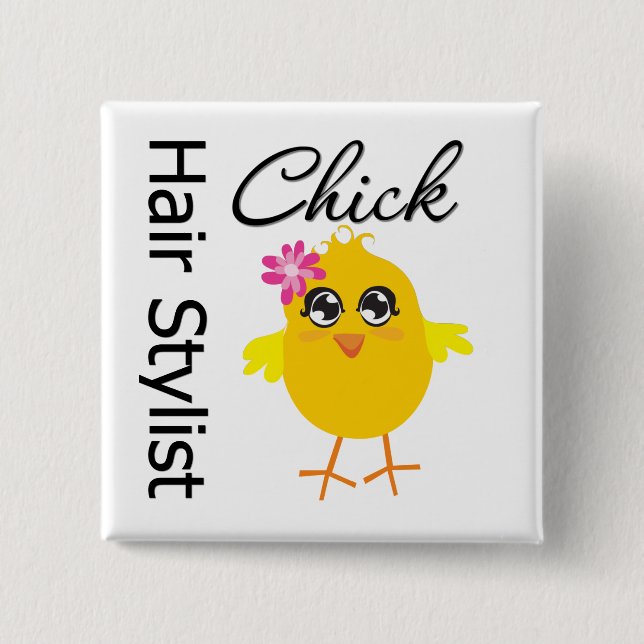 Hair Stylist Chick 2 Inch Square Button (Front)