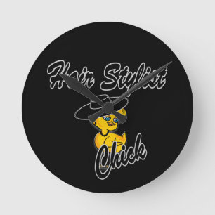 Hair Stylist Chick #4 Round Clock