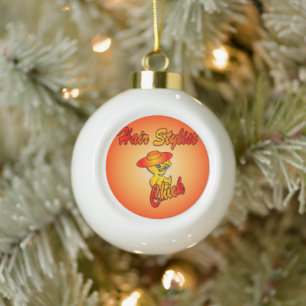 Hair Stylist Chick #5 Ceramic Ball Christmas Ornament