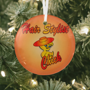 Hair Stylist Chick #5 Glass Ornament