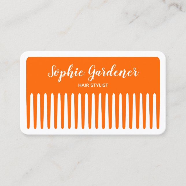 Hair Stylist - Comb - #FF6600 (Orange) Business Card (Front)