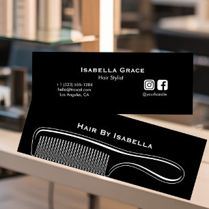 Hair stylist comb modern black hair salon branding mini business card