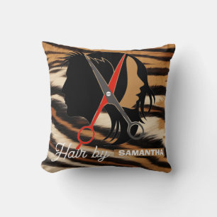 Hair Stylist Custom Name Tiger Print Throw Pillow