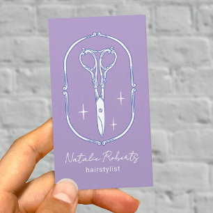 Hair Stylist Cute Scissor Doodle Lavender Salon Business Card