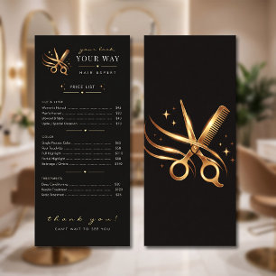 Hair Stylist Elegant Black Gold Scissors Custom Rack Card