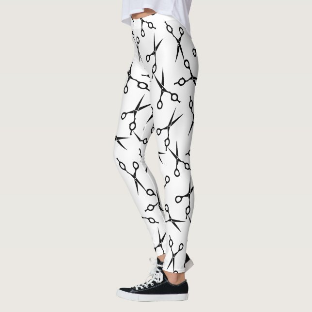 Hair Stylist Elegant Black Scissor Pattern Leggings (Left)
