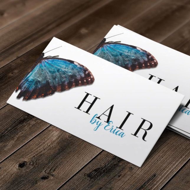 Hair Stylist Elegant Blue Butterfly Beauty Salon Business Card (Creator Uploaded)