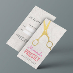 Hair Stylist Elegant Faux Gold Scissors Floral Appointment Card