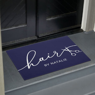 Hair Stylist Elegant Navy Typography Beauty Salon Doormat
