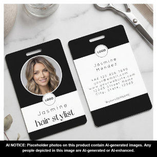 Hair Stylist Elegant Photo Black And White ID Badge