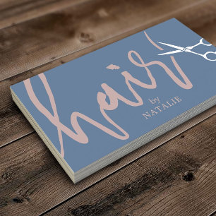 Hair Stylist Elegant Script Dusty Blue Pink Salon Business Card