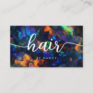 hair stylist elegant script typography opal stone business card