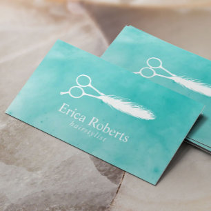 Hair Stylist Feather Scissor Salon Watercolor Business Card