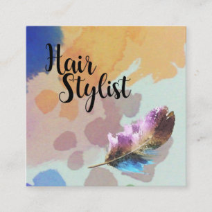 Hair Stylist - Feather Watercolors Square Business Card