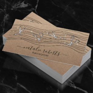 Hair Stylist Flowing Scissors Rustic Kraft Salon Business Card
