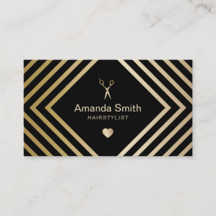 Hair Stylist Geometric Black & Gold Hair Salon Business Card
