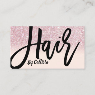 Hair Stylist Girly Pink Glitter Ombre Typography Business Card