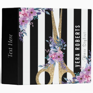 Hair Stylist Glitter Scissor Striped Floral Binder