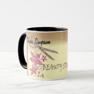 Hair Stylist Glitter Shiny Scissor Flowers Beauty Mug