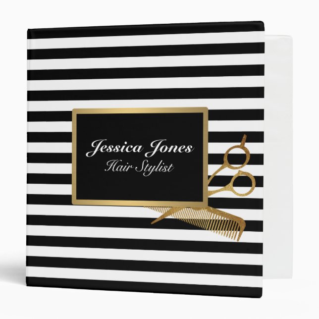 Hair Stylist Gold Black White Personalized Salon Binder (Front/Inside)