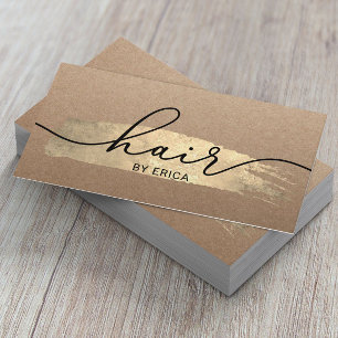 Hair Stylist Gold Brush Stroke Salon Rustic Kraft Business Card