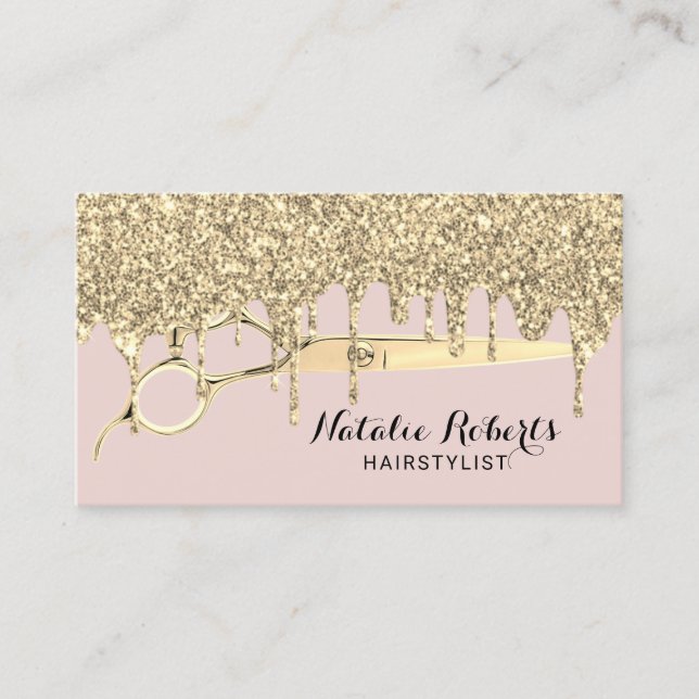Hair Stylist Gold Drips Blush Pink Beauty Salon Business Card (Front)