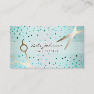 Hair Stylist Gold Glitter Saloon Linen Confetti Business Card