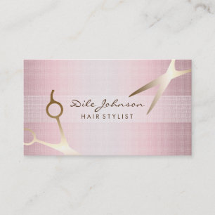Hair Stylist Gold Glitter Saloon Linen Pink Business Card
