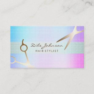 Hair Stylist Gold Glitter Saloon Linen Sea Blue Business Card