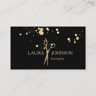 Hair Stylist  Gold Glitter Splatter Scissors Business Card