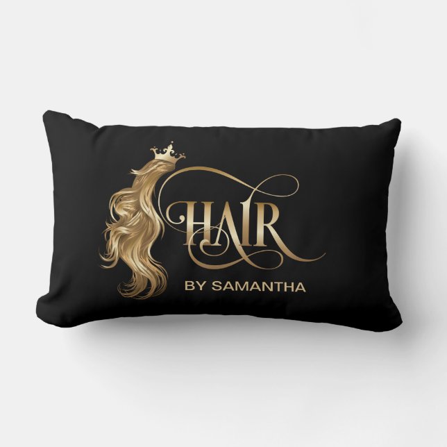 Hair stylist gold modern typography hair extension lumbar pillow (Front)