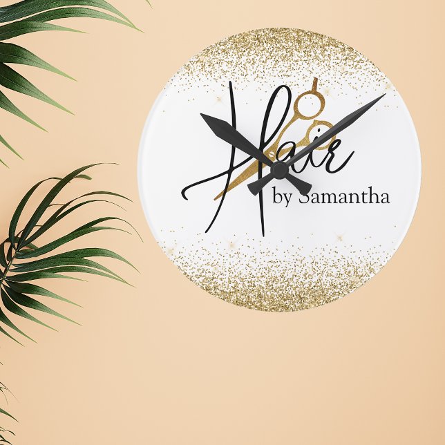 Hair Stylist Gold Personalized Scissors Round Clock (Creator Uploaded)