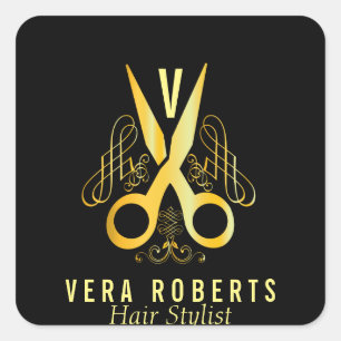 Hair Stylist Gold Scissor & Beauty Salon design Square Sticker