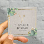 Hair Stylist Gold Scissor Botanical Vintage Linen Square Business Card<br><div class="desc">Hair Stylist Gold Scissor Salon Gold Frame Vintage Botanical Business Cards.</div>