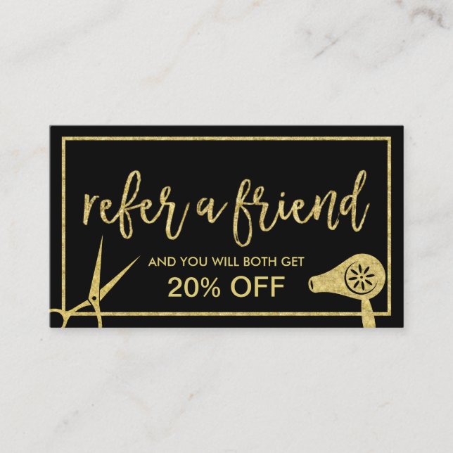 Hair Stylist Gold Scissor & Dryer Salon Referral (Front)