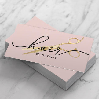 Hair Stylist Gold Scissor Elegant Blush Pink Salon Business Card
