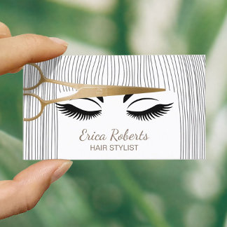 Hair Stylist Gold Scissor & Girl Beauty Salon Business Card