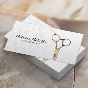 Hair Stylist Gold Scissor Modern Marble Hair Salon Business Card