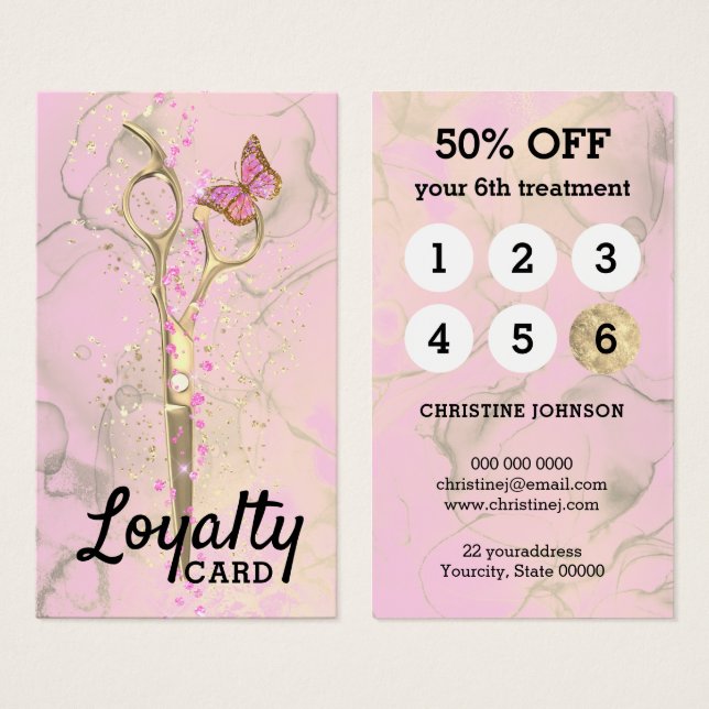 hair stylist gold scissors loyalty card (Front & Back)