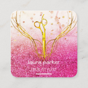 Hair Stylist Gold Scissors Pink Elegant Salon  Square Business Card